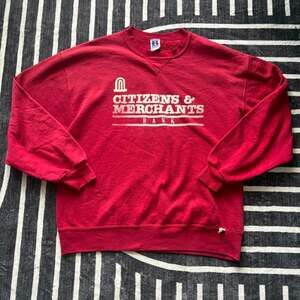 Vintage distressed Russell Athletic 90s V notch neck Red crewneck sweatshirt